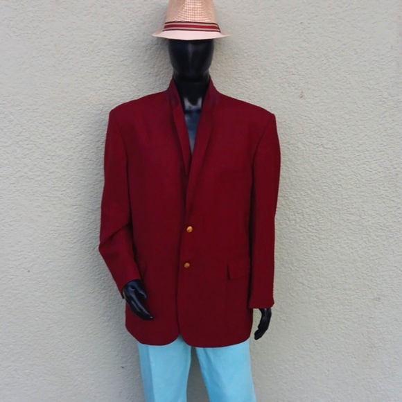 STAFFORD MEN'S VINTAGE BURGUNDY WOOL BLEND BLAZER W/GOLD BUTTON ACCENTS